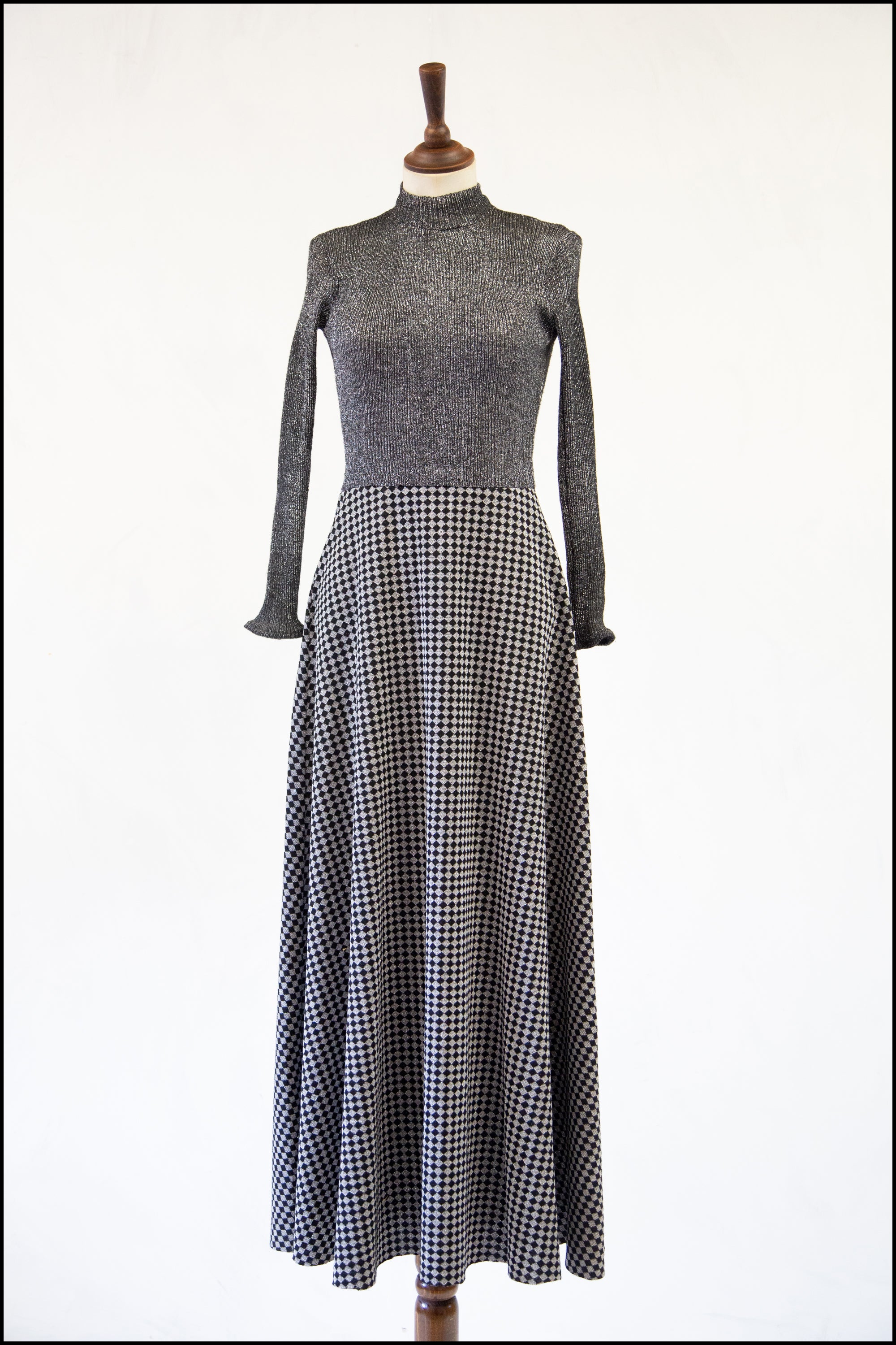 Vintage 1970s Silver Lurex Knit Maxi Dress