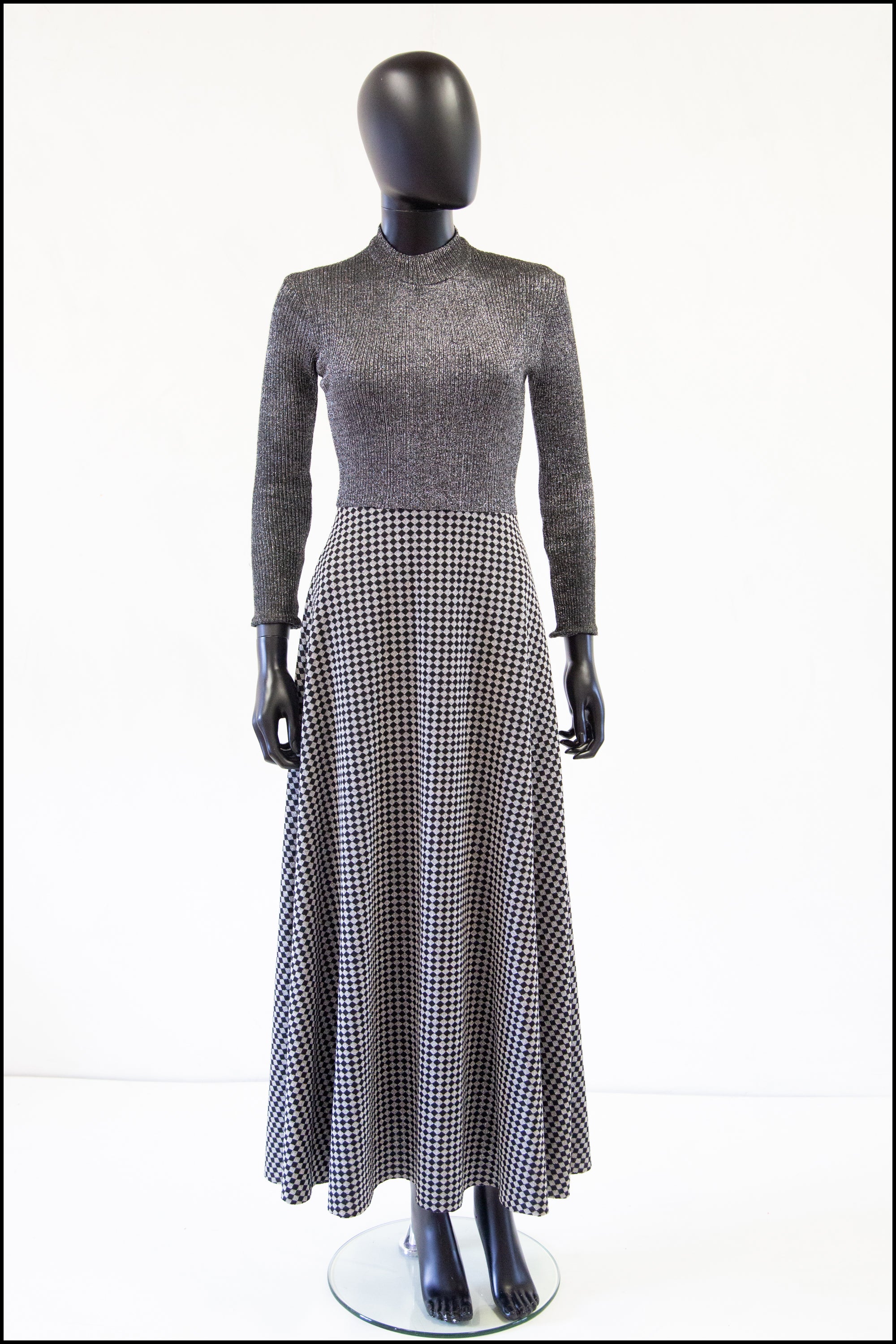 vintage 1970s black silver lurex disco maxi dress Alexandra King 