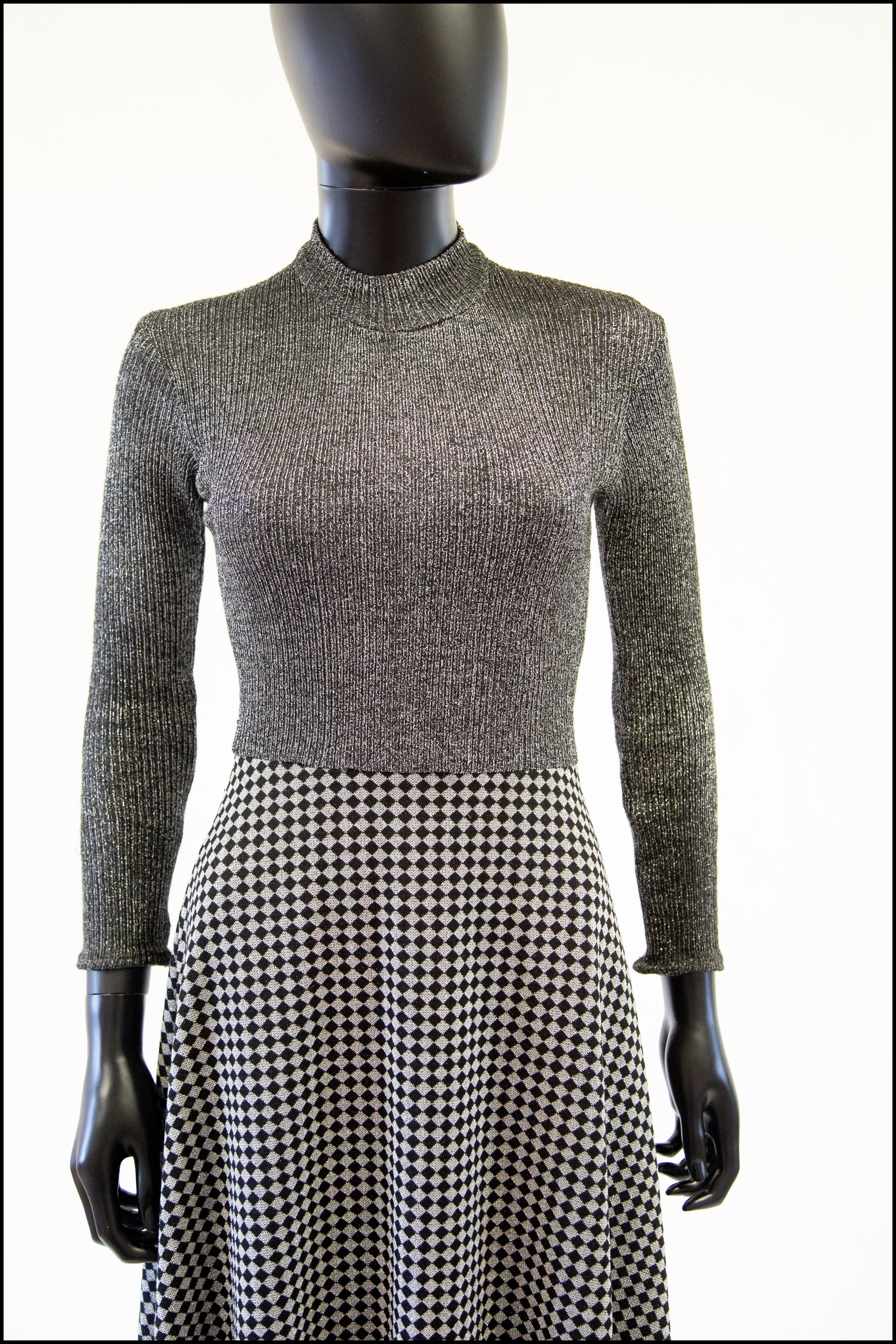 Vintage 1970s Silver Lurex Knit Maxi Dress