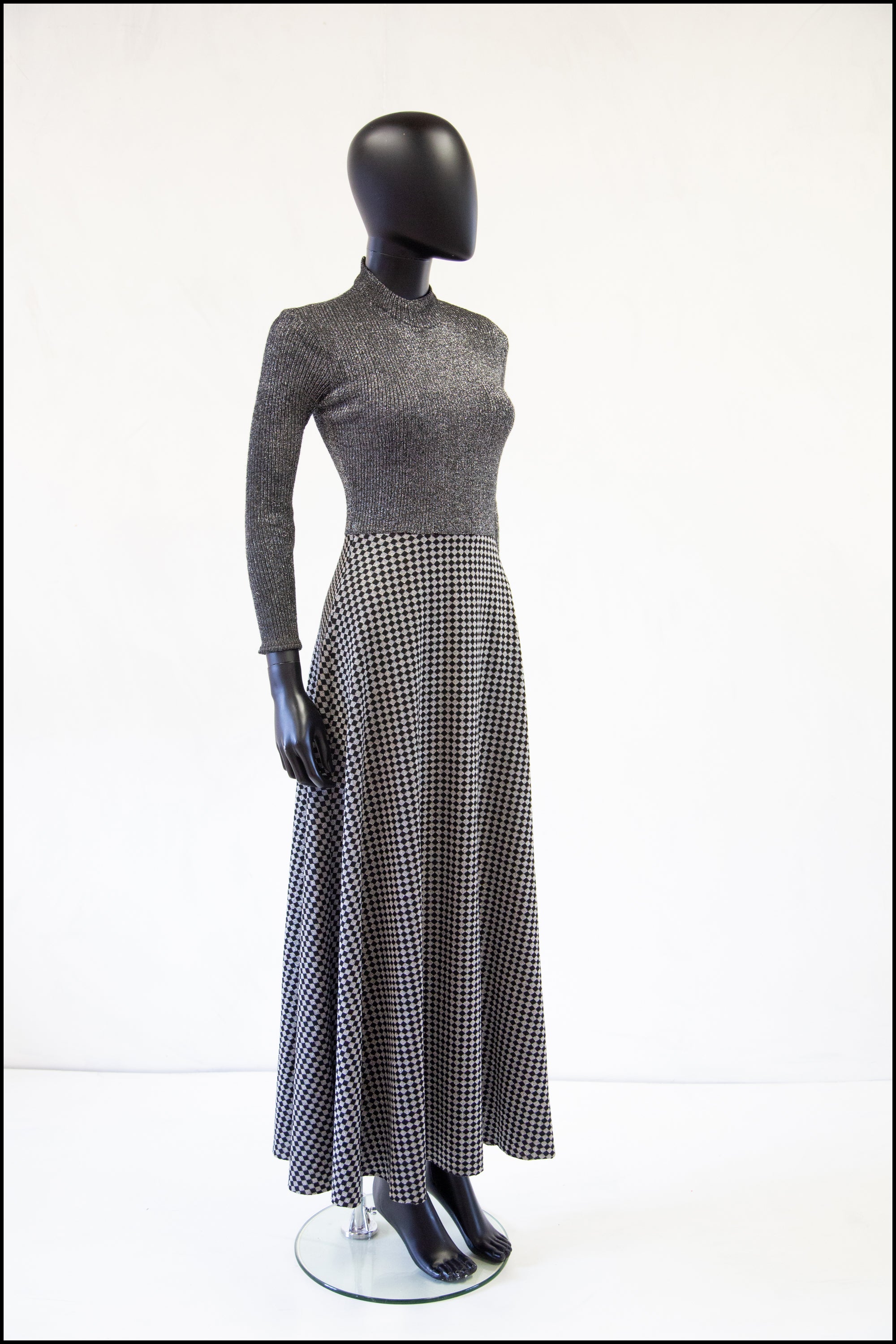 Vintage 1970s Silver Lurex Knit Maxi Dress