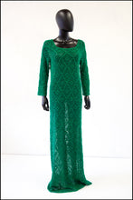 Vintage 1970s Green Metallic Crotchet Maxi Dress