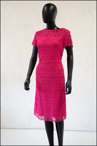 Vintage 1960s Fuchsia Pink Lace Wiggle Dress