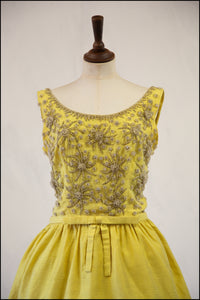 Vintage 1960s Yellow Silk Beaded Dress