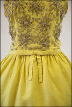 Vintage 1960s Yellow Silk Beaded Dress