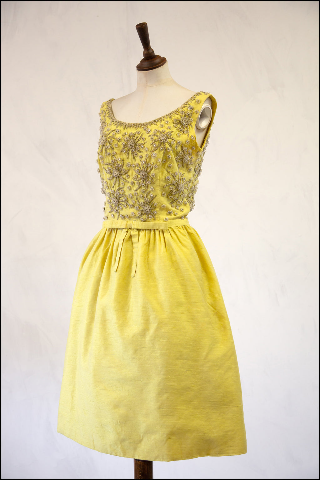 Vintage 1960s Yellow Silk Beaded Dress