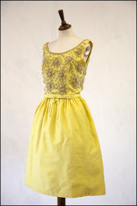 Vintage 1960s Yellow Silk Beaded Dress