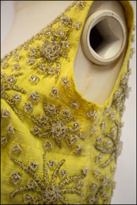 Vintage 1960s Yellow Silk Beaded Dress