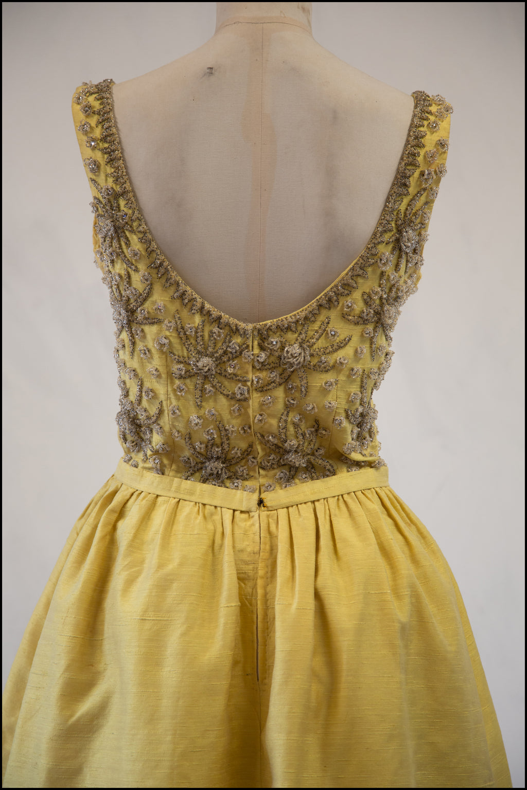 Vintage 1960s Yellow Silk Beaded Dress