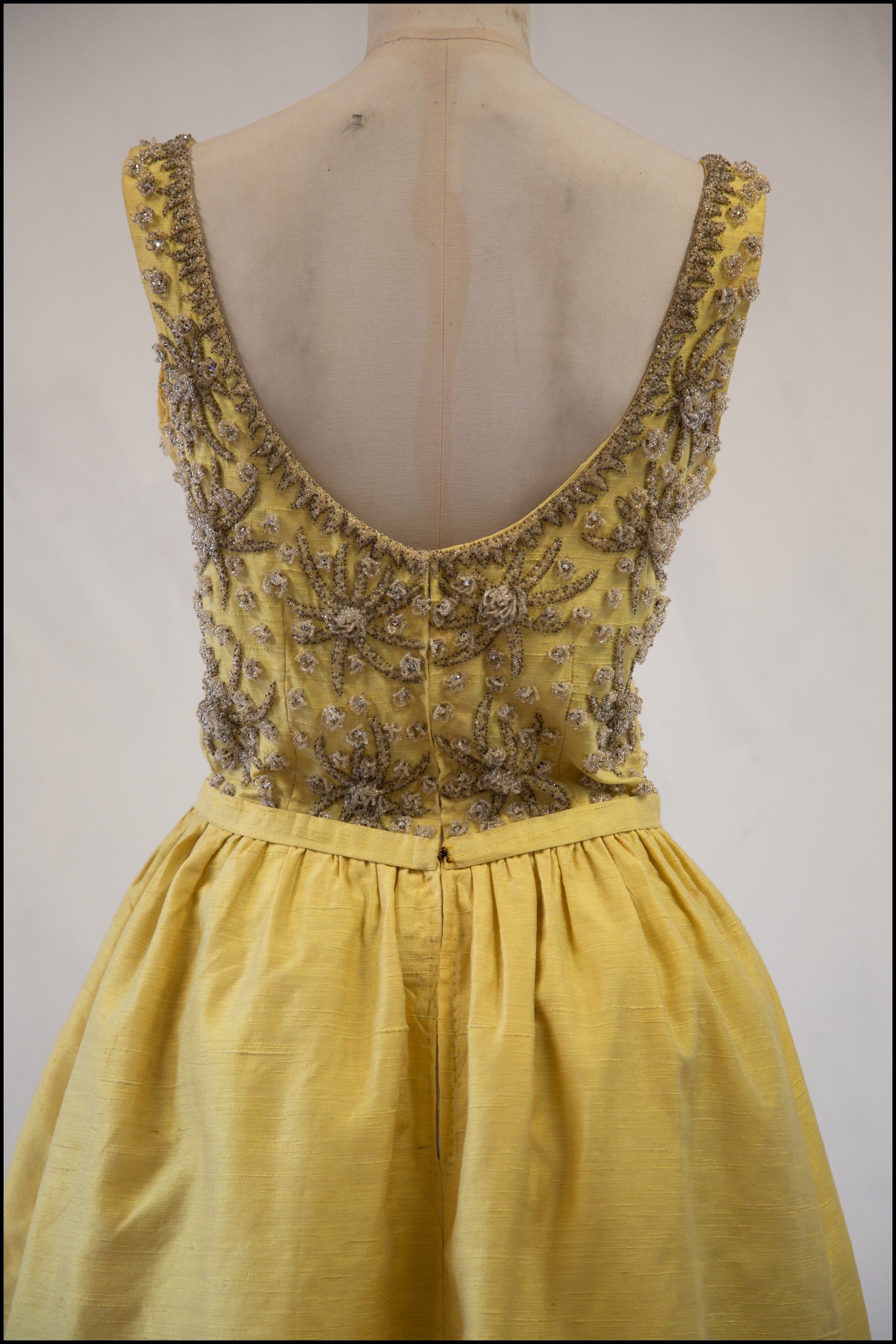 Vintage 1960s Yellow Silk Beaded Dress