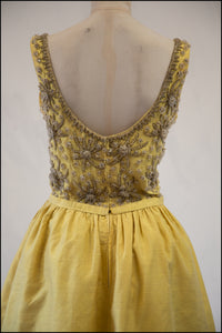 Vintage 1960s Yellow Silk Beaded Dress