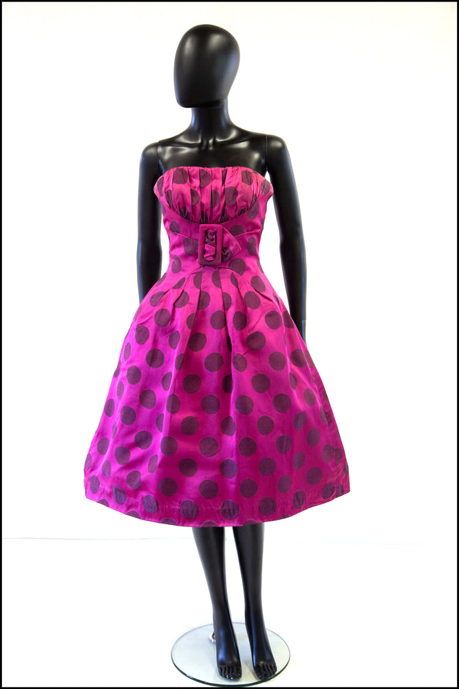 Vintage 1950s Magenta Pink Polka Dot Dress