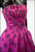 Vintage 1950s Magenta Pink Polka Dot Dress