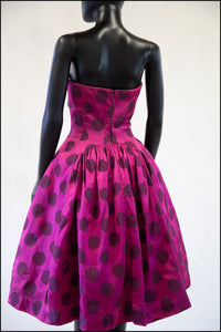 Vintage 1950s Magenta Pink Polka Dot Dress