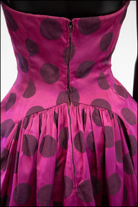 Vintage 1950s Magenta Pink Polka Dot Dress