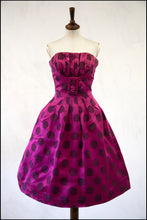 Vintage 1950s Magenta Pink Polka Dot Dress