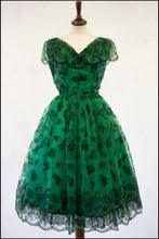 vintage 50s green lace flocked cocktail dress alexandra king