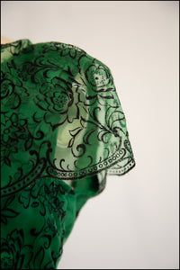 Vintage 1950s Green Flocked Cocktail Dress