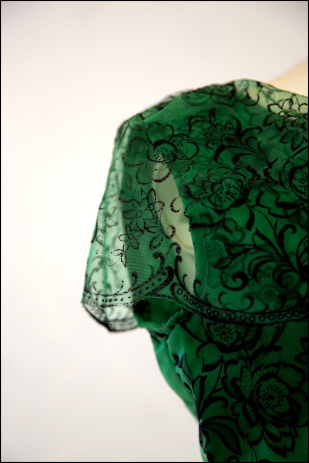 Vintage 1950s Green Flocked Cocktail Dress