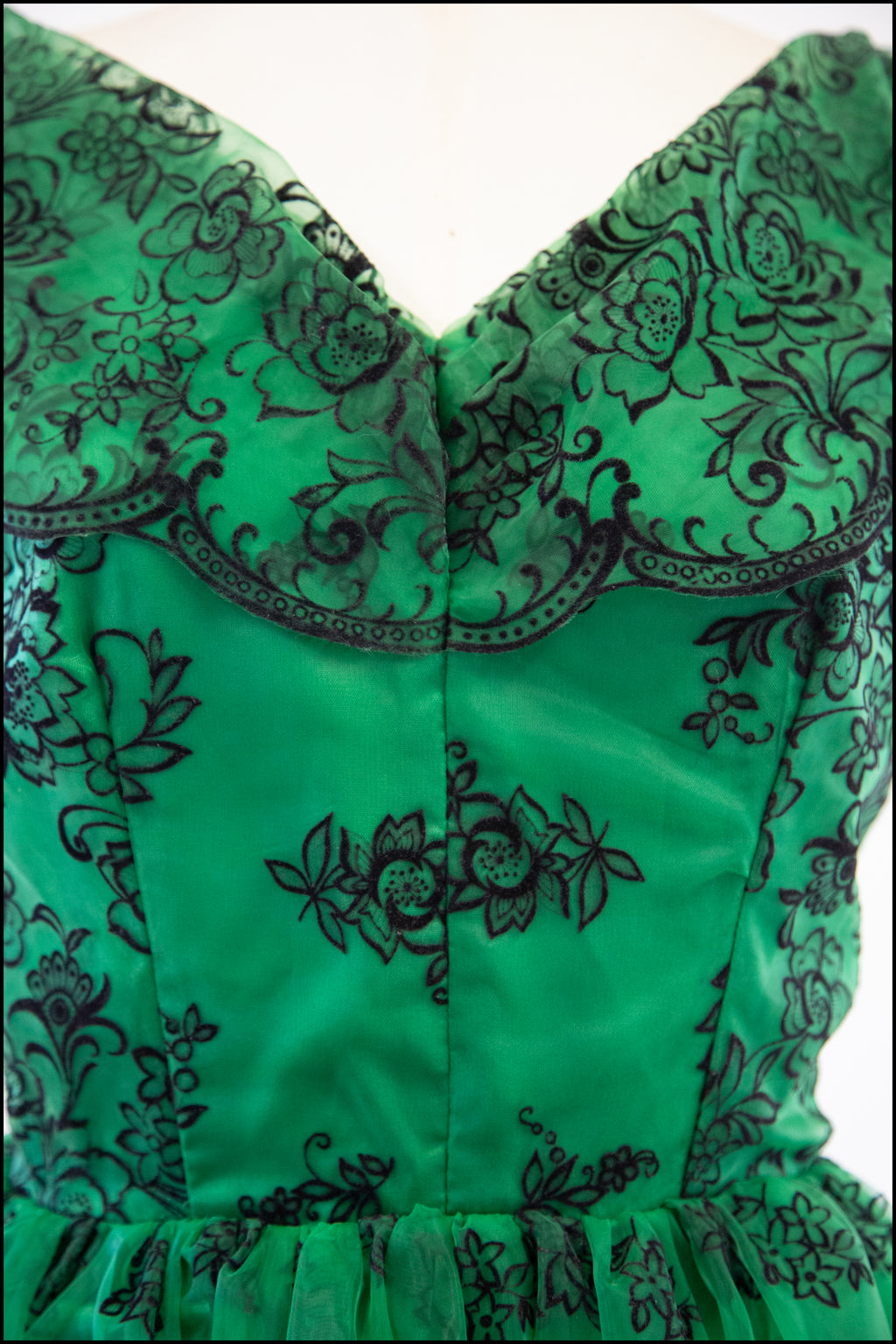 Vintage 1950s Green Flocked Cocktail Dress