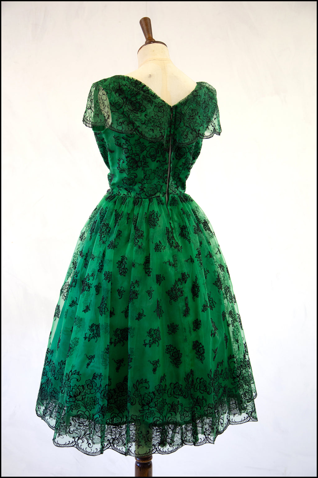 Vintage 1950s Green Flocked Cocktail Dress