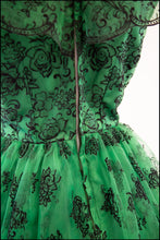 Vintage 1950s Green Flocked Cocktail Dress