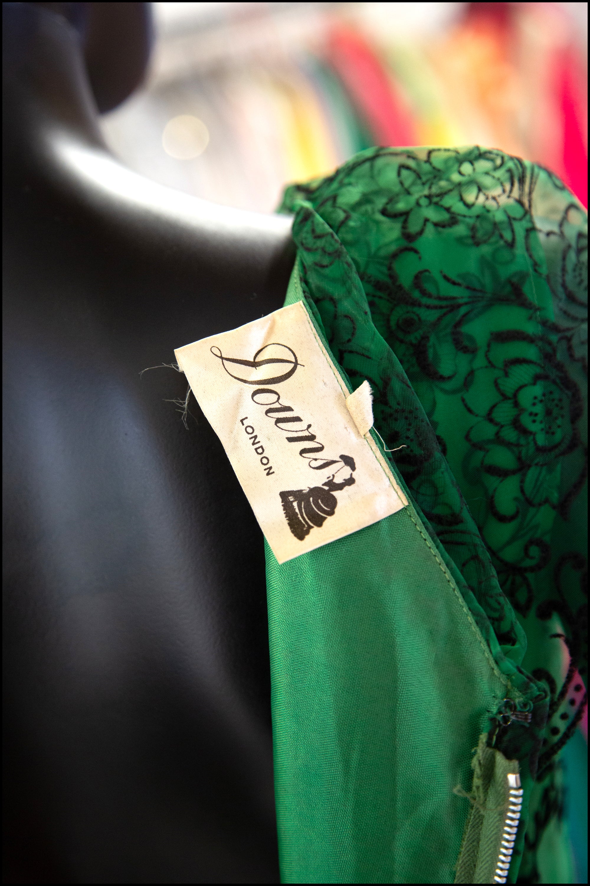 Vintage 1950s Green Flocked Cocktail Dress