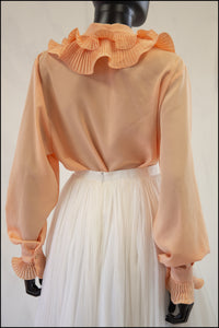 Vintage 1980s Peach Pleat Ruffle Blouse