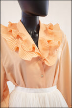 Vintage 1980s Peach Pleat Ruffle Blouse