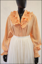Vintage 1980s Peach Pleat Ruffle Blouse