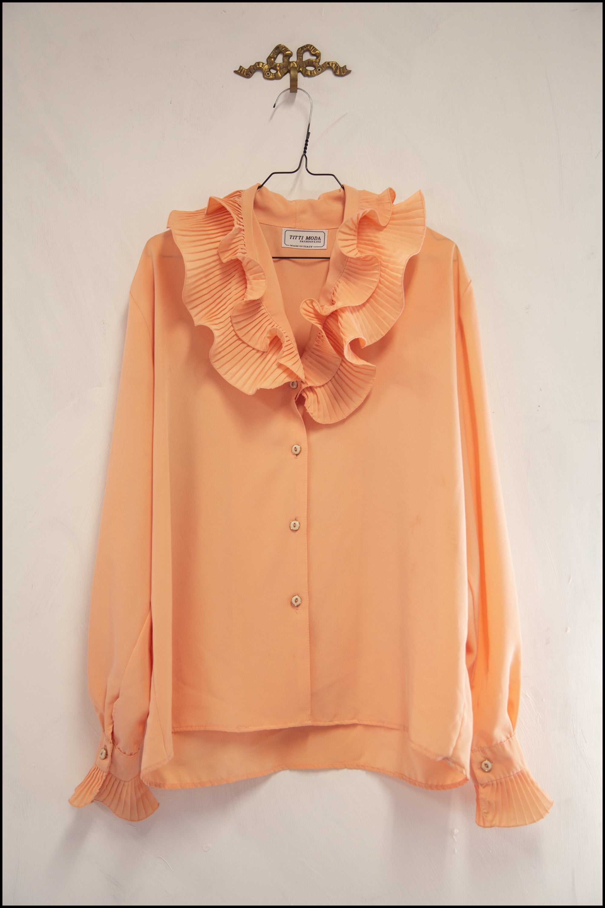 Vintage 1980s Peach Pleat Ruffle Blouse