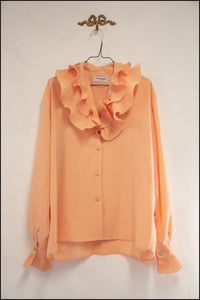 Vintage 1980s Peach Pleat Ruffle Blouse