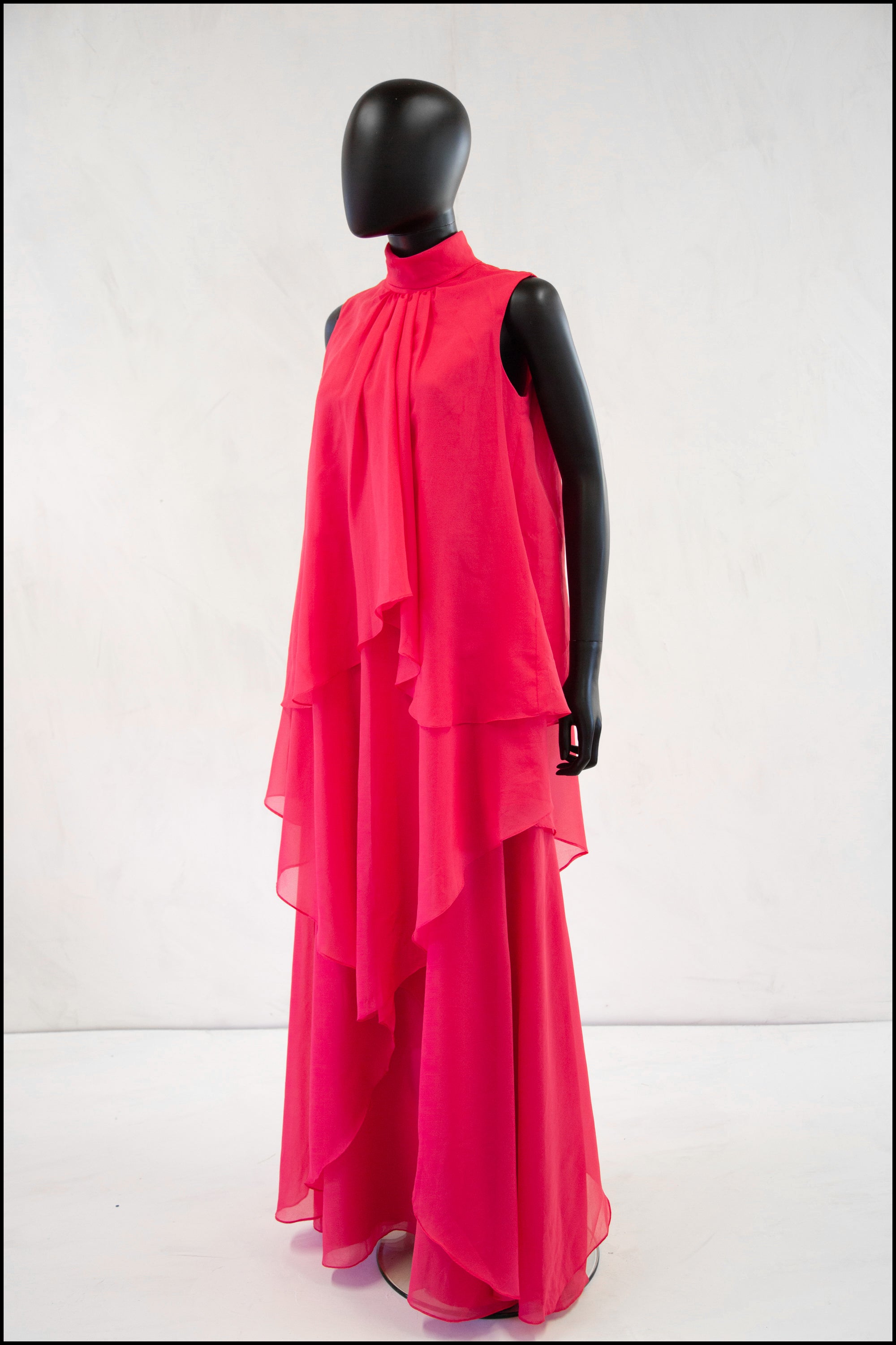 Vintage 1970s Pink Chiffon Maxi Dress