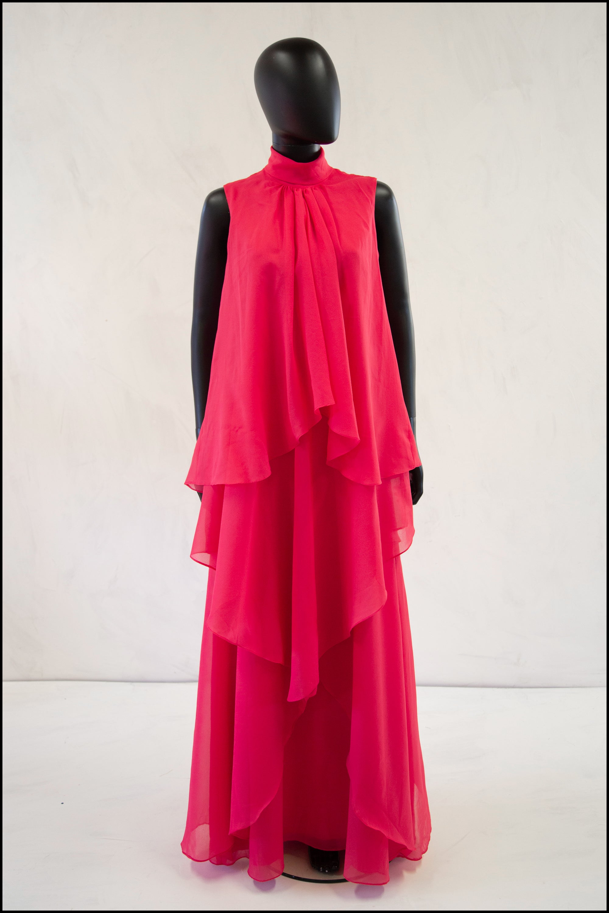 Vintage 1970s Pink Chiffon Maxi Dress