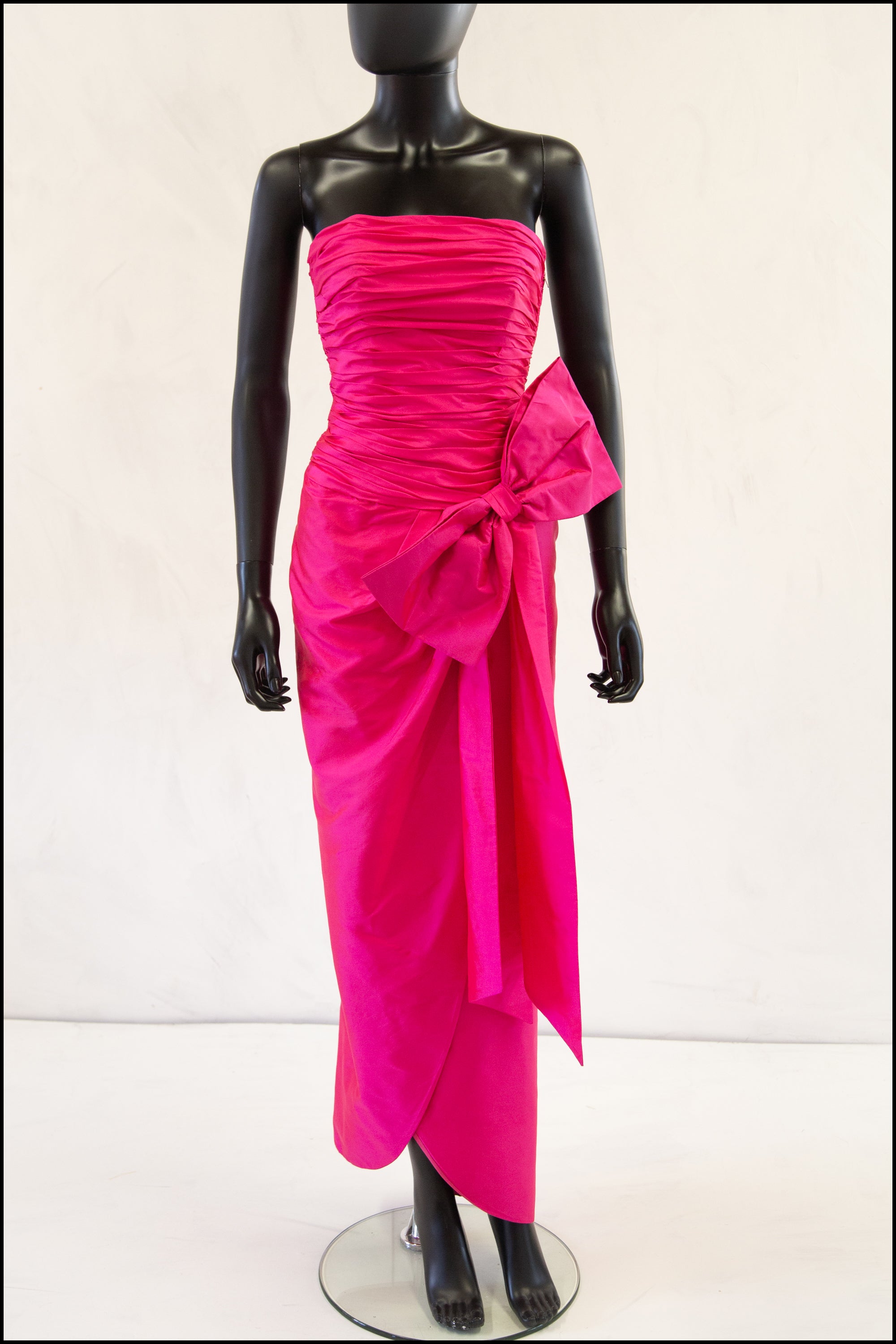 Vintage 1980s Pink Silk Bow Dress