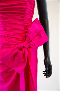 Vintage 1980s Pink Silk Bow Dress