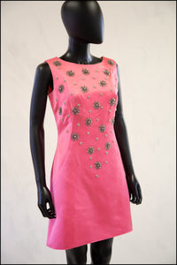 Vintage 1960s Candy Pink Beaded Mini Dress