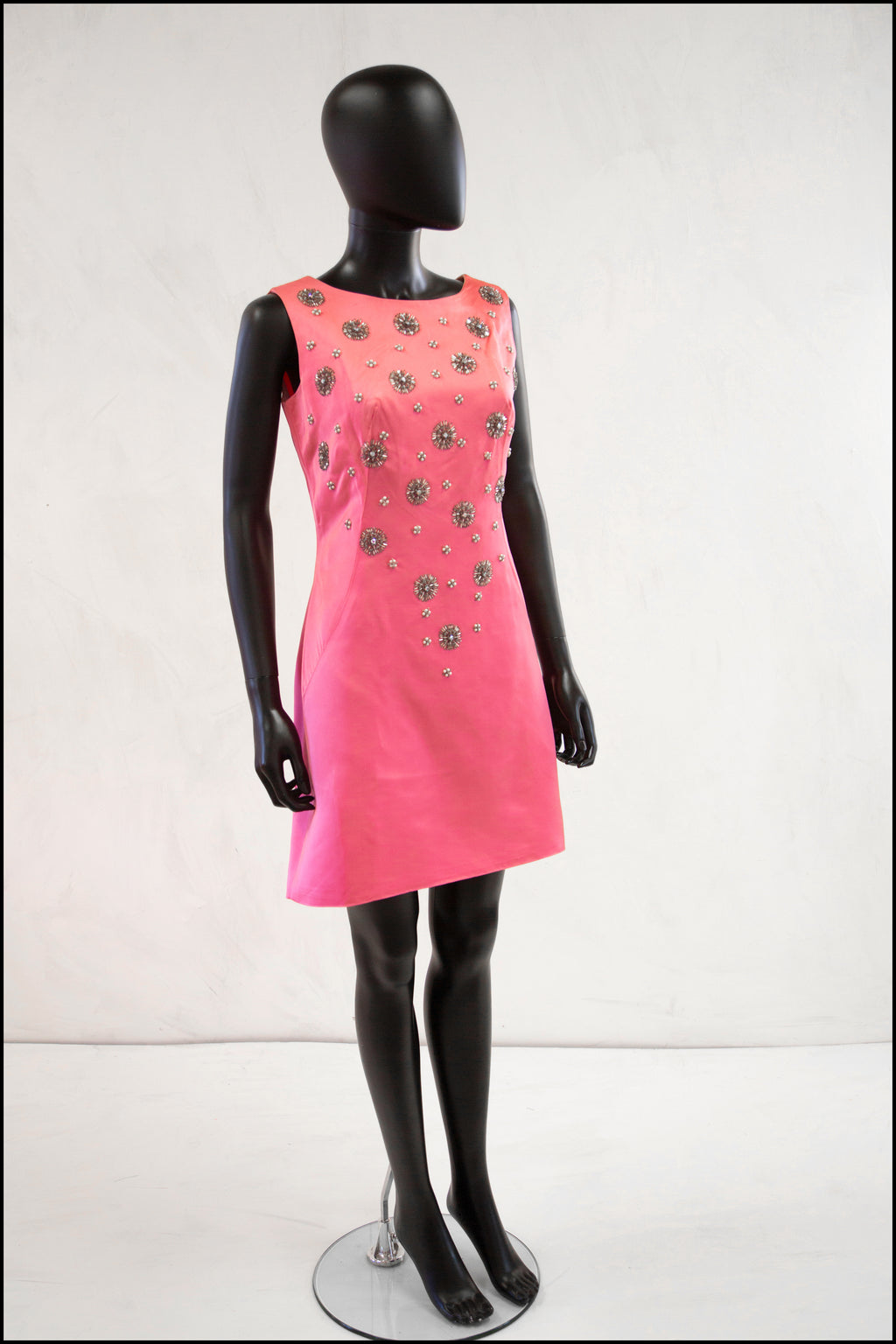 Vintage 1960s Candy Pink Beaded Mini Dress