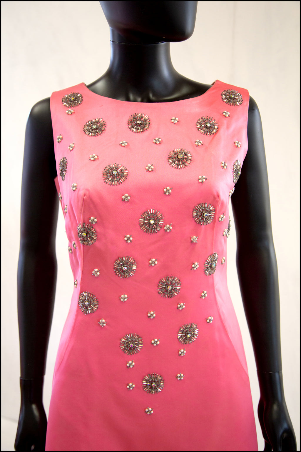 Vintage 1960s Candy Pink Beaded Mini Dress