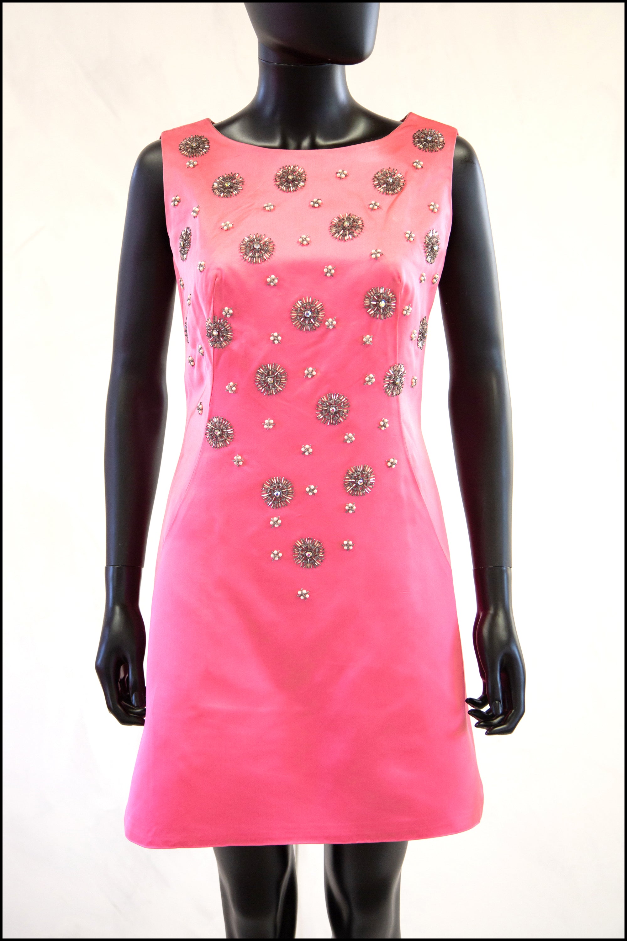 Vintage 1960s Candy Pink Beaded Mini Dress