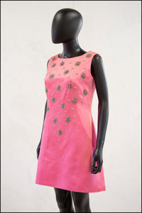 Vintage 1960s Candy Pink Beaded Mini Dress