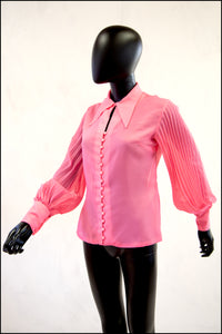vintage 1970s pink pleated sleeve blouse Alexandra King