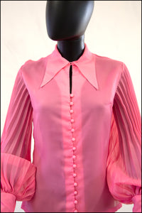 vintage 1970s pink pleated sleeve blouse Alexandra King