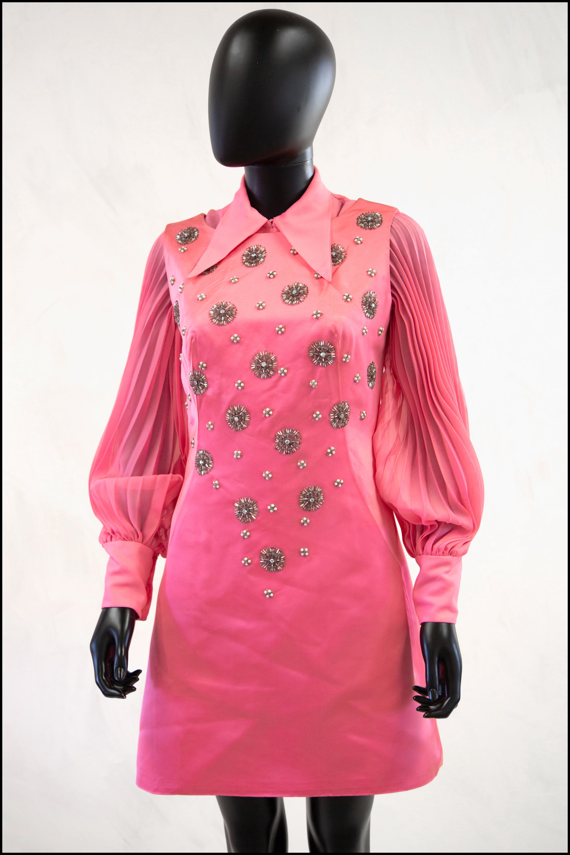 Vintage 1960s Candy Pink Beaded Mini Dress