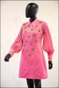 vintage 1970s pink pleated sleeve blouse and mini dress  Alexandra King