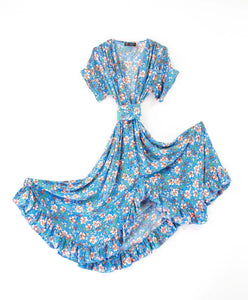 Belle Dress in Blue Floral Muslin
