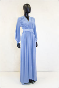 dusky blue maxi dress with bishop sleeves by Alexandra King