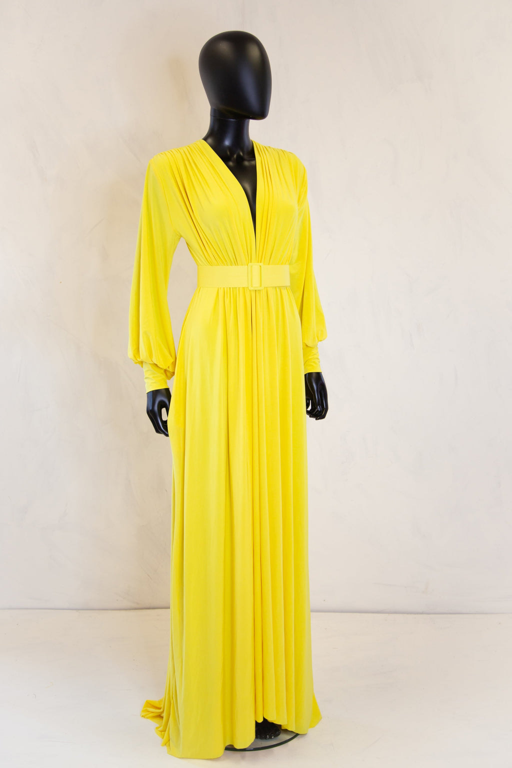 yellow maxi dress with long sleeves by Alexandra King 