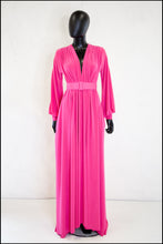 Hot pink old hollywood vamp gown maxi dress with bishop sleeves by Alexandra King