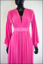 Hot pink old hollywood vamp gown maxi dress with bishop sleeves by Alexandra King