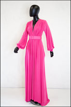 Hot pink old hollywood vamp gown maxi dress with bishop sleeves by Alexandra King